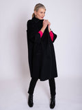 Black Wool Mix Knee Length Coat with Turn Back Split Cuff Detail