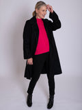 Black Wool Mix Knee Length Coat with Turn Back Split Cuff Detail