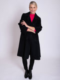 Black Wool Mix Knee Length Coat with Turn Back Split Cuff Detail