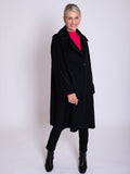 Black Wool Mix Knee Length Coat with Turn Back Split Cuff Detail