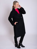 Black Wool Mix Knee Length Coat with Turn Back Split Cuff Detail