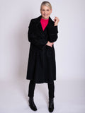 Black Wool Mix Knee Length Coat with Turn Back Split Cuff Detail