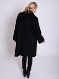 Black Wool Mix Knee Length Coat with Turn Back Split Cuff Detail