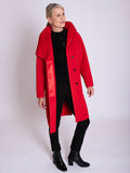 Red Wool Blend Coat with Asymmetric Shawl Collar