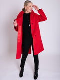 Red Wool Blend Coat with Asymmetric Shawl Collar