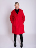 Red Wool Blend Coat with Asymmetric Shawl Collar