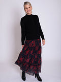 Black/Red Abstract Floral Print Tiered Skirt
