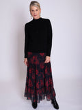 Black/Red Abstract Floral Print Tiered Skirt