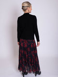 Black/Red Abstract Floral Print Tiered Skirt