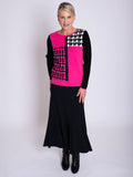 Black/Pink Pannelled Jumper with Diamanté Stripe Detail