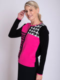 Black/Pink Pannelled Jumper with Diamanté Stripe Detail