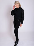 Black Fitted Cotton Mix Shirt with Statement Criss-Cross Sequin Semi-Sheer Mesh Sleeves