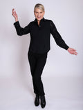 Black Fitted Cotton Mix Shirt with Statement Criss-Cross Sequin Semi-Sheer Mesh Sleeves