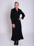 Black Fitted Cotton Mix Shirt with Statement Criss-Cross Sequin Semi-Sheer Mesh Sleeves