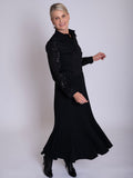 Black Fitted Cotton Mix Shirt with Statement Criss-Cross Sequin Semi-Sheer Mesh Sleeves