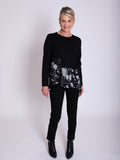 Black/Grey Abstract Circles Print Asymmetric Layered Jersey Tunic with Zip Pocket Detail