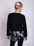 Black/Grey Abstract Circles Print Asymmetric Layered Jersey Tunic with Zip Pocket Detail