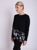 Black/Grey Abstract Circles Print Asymmetric Layered Jersey Tunic with Zip Pocket Detail