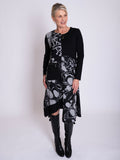 Black/Grey Abstract Circles Print Asymmetric Jersey Dress with Zip Pocket Detail