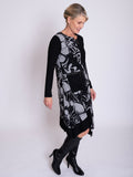 Black/Grey Abstract Circles Print Asymmetric Jersey Dress with Zip Pocket Detail