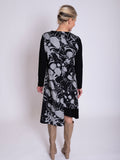 Black/Grey Abstract Circles Print Asymmetric Jersey Dress with Zip Pocket Detail