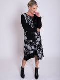 Black/Grey Abstract Circles Print Asymmetric Jersey Dress with Zip Pocket Detail