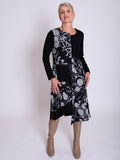 Black/Grey Abstract Circles Print Asymmetric Jersey Dress with Zip Pocket Detail