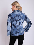Sky Blue/Steel Blue Abstract Pattern Cowl Neck Ribbed Jumper with Trumpet Sleeves