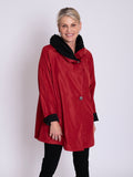 Red/Black Reversible Short Raincoat with Pleated Hood