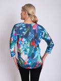 Blue/Multi Abstract Floral Print Marl Jersey Batwing Top
