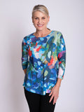 Blue/Multi Abstract Floral Print Marl Jersey Batwing Top