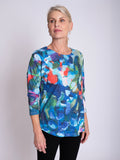 Blue/Multi Abstract Floral Print Marl Jersey Batwing Top