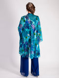 Teal/Multi Hand Painted Satin Devoree Jacket with Split Cuff Detail