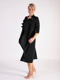 Black Pleated Dress With Chiffon Flower Details