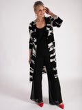 Black/Ivory Abstract Strokes Artwork Pleated Jacket