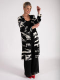 Black/Ivory Abstract Strokes Artwork Pleated Jacket