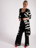 Black/Ivory Abstract Strokes Artwork Pleated Jacket