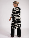 Black/Ivory Abstract Strokes Artwork Pleated Jacket