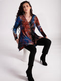 Black/Cobalt/Copper Lace Batik Burnout Jersey Cardigan