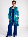 Teal/Multi Hand Painted Satin Devoree Jacket with Split Cuff Detail