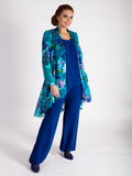 Teal/Multi Hand Painted Satin Devoree Jacket with Split Cuff Detail