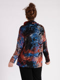 A Black/Cobalt/Copper Lace Batik Burnout Jersey Wrap Top