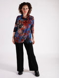 A Black/Cobalt/Copper Lace Batik Burnout Jersey Wrap Top