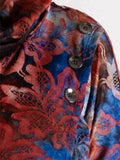 A Black/Cobalt/Copper Lace Batik Burnout Jersey Wrap Top