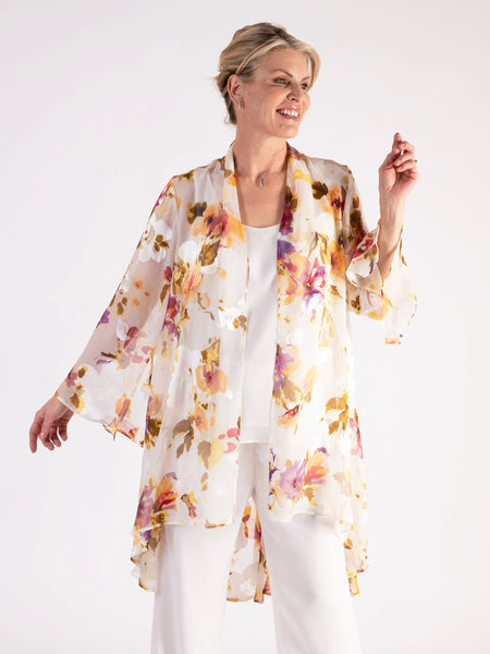 Ivory/Multi Sunshine Floral Devoree Jacket with Split Cuff Detail