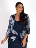 Navy/Lilac Enchanted Leaf Devoree Contrast Layered Shrug