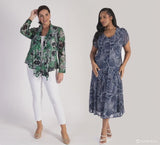 Green/Navy/Ivory Oasis Printed Mesh Shrug