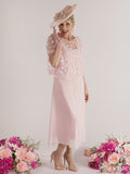Blossom Chiffon Dress with 3-D Daisy Embroidered Mesh Overtop