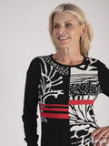 Black/Cream Forest Panelled Jumper with Red Stripes