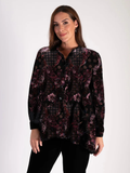 Premium Velvet Blouse with Black, Claret, and Pink Renaissance Print